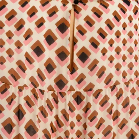 NEW Marc Cain geometric plaid pattern chiffon long sleeve knee length dress 12
